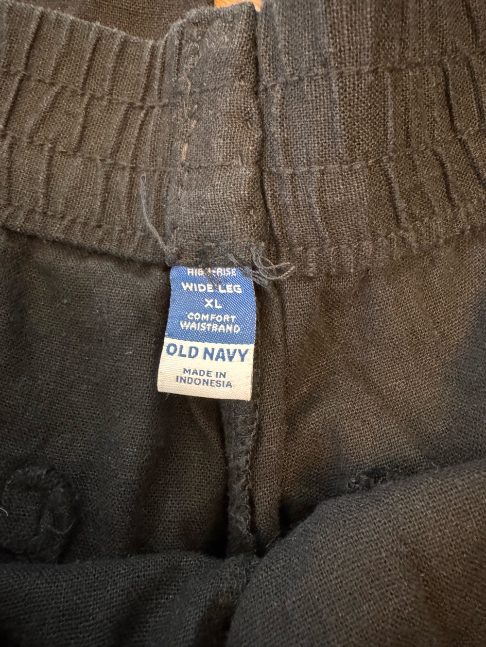 Old Navy Black Linen Blend Wide Leg Pants XL Elastic Waist 36”Inseam 29” Pockets - Picture 2 of 7